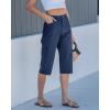 image:imageGRAPENT Capri Pants for Women High Waisted Relaxed Fit Elastic Knit Waist Casual Capris Cotton Trousers Cropped PantsDark Blue