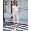 image:imageGRAPENT Capri Pants for Women High Waisted Relaxed Fit Elastic Knit Waist Casual Capris Cotton Trousers Cropped PantsLight Gray