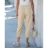 image:imageGRAPENT Capri Pants for Women Linen Barrel High Waisted Pull On Elastic Waist Casual Summer Capris Beach Vacation PantsApricot