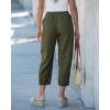 image:imageGRAPENT Capri Pants for Women Linen Barrel High Waisted Pull On Elastic Waist Casual Summer Capris Beach Vacation PantsArmy Green