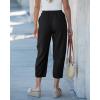image:imageGRAPENT Capri Pants for Women Linen Barrel High Waisted Pull On Elastic Waist Casual Summer Capris Beach Vacation PantsBlack