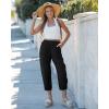 image:imageGRAPENT Capri Pants for Women Linen Barrel High Waisted Pull On Elastic Waist Casual Summer Capris Beach Vacation PantsBlack
