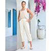 image:imageGRAPENT Capri Pants for Women Linen Barrel High Waisted Pull On Elastic Waist Casual Summer Capris Beach Vacation PantsCream White