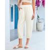 image:imageGRAPENT Capri Pants for Women Linen Barrel High Waisted Pull On Elastic Waist Casual Summer Capris Beach Vacation PantsCream White