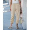 image:imageGRAPENT Capri Pants for Women Linen Barrel High Waisted Pull On Elastic Waist Casual Summer Capris Beach Vacation PantsKhaki