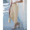 image:imageGRAPENT Capri Pants for Women Linen Barrel High Waisted Pull On Elastic Waist Casual Summer Capris Beach Vacation PantsKhaki