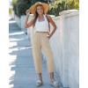 image:imageGRAPENT Capri Pants for Women Linen Barrel High Waisted Pull On Elastic Waist Casual Summer Capris Beach Vacation PantsKhaki
