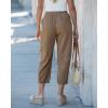 image:imageGRAPENT Capri Pants for Women Linen Barrel High Waisted Pull On Elastic Waist Casual Summer Capris Beach Vacation PantsLatte Brown