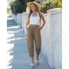 image:imageGRAPENT Capri Pants for Women Linen Barrel High Waisted Pull On Elastic Waist Casual Summer Capris Beach Vacation PantsLatte Brown