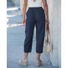image:imageGRAPENT Capri Pants for Women Linen Barrel High Waisted Pull On Elastic Waist Casual Summer Capris Beach Vacation PantsNavy Blue