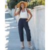 image:imageGRAPENT Capri Pants for Women Linen Barrel High Waisted Pull On Elastic Waist Casual Summer Capris Beach Vacation PantsNavy Blue