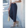 image:imageGRAPENT Capri Pants for Women Linen Barrel High Waisted Pull On Elastic Waist Casual Summer Capris Beach Vacation PantsNavy Blue