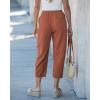 image:imageGRAPENT Capri Pants for Women Linen Barrel High Waisted Pull On Elastic Waist Casual Summer Capris Beach Vacation PantsRust