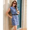 image:imageGRAPENT Denim Dress for Women Stretchy Cap Sleeve Button Down Casual Collared Above Knee Short Jean Dresses with PocketsBay Blue