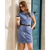 image:imageGRAPENT Denim Dress for Women Stretchy Cap Sleeve Button Down Casual Collared Above Knee Short Jean Dresses with PocketsBay Blue