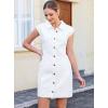 image:imageGRAPENT Denim Dress for Women Stretchy Cap Sleeve Button Down Casual Collared Above Knee Short Jean Dresses with PocketsCream White