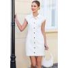 image:imageGRAPENT Denim Dress for Women Stretchy Cap Sleeve Button Down Casual Collared Above Knee Short Jean Dresses with PocketsCream White