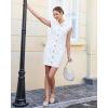 image:imageGRAPENT Denim Dress for Women Stretchy Cap Sleeve Button Down Casual Collared Above Knee Short Jean Dresses with PocketsCream White