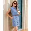 image:imageGRAPENT Denim Dress for Women Stretchy Cap Sleeve Button Down Casual Collared Above Knee Short Jean Dresses with PocketsMedium Blue