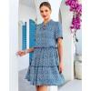 image:imageGRAPENT Floral Dresses for Women Summer Casual Boho Babydoll Tiered Ruffle Lace Trim Beach Vacation Short Sleeve DressBlue Floral