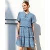 image:imageGRAPENT Floral Dresses for Women Summer Casual Boho Babydoll Tiered Ruffle Lace Trim Beach Vacation Short Sleeve DressBlue Floral