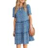 image:imageGRAPENT Floral Dresses for Women Summer Casual Boho Babydoll Tiered Ruffle Lace Trim Beach Vacation Short Sleeve DressBlue Floral