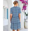 image:imageGRAPENT Floral Dresses for Women Summer Casual Boho Babydoll Tiered Ruffle Lace Trim Beach Vacation Short Sleeve DressBlue Floral