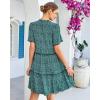 image:imageGRAPENT Floral Dresses for Women Summer Casual Boho Babydoll Tiered Ruffle Lace Trim Beach Vacation Short Sleeve DressGreen Floral