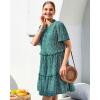 image:imageGRAPENT Floral Dresses for Women Summer Casual Boho Babydoll Tiered Ruffle Lace Trim Beach Vacation Short Sleeve DressGreen Floral