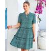 image:imageGRAPENT Floral Dresses for Women Summer Casual Boho Babydoll Tiered Ruffle Lace Trim Beach Vacation Short Sleeve DressGreen Floral