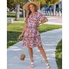 image:imageGRAPENT Floral Dresses for Women Summer Casual Boho Babydoll Tiered Ruffle Lace Trim Beach Vacation Short Sleeve DressNavy Blue Blossom