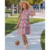 image:imageGRAPENT Floral Dresses for Women Summer Casual Boho Babydoll Tiered Ruffle Lace Trim Beach Vacation Short Sleeve DressNavy Blue Blossom