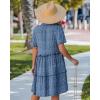 image:imageGRAPENT Floral Dresses for Women Summer Casual Boho Babydoll Tiered Ruffle Lace Trim Beach Vacation Short Sleeve DressNavy Blue Floral