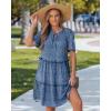image:imageGRAPENT Floral Dresses for Women Summer Casual Boho Babydoll Tiered Ruffle Lace Trim Beach Vacation Short Sleeve DressNavy Blue Floral