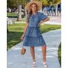 image:imageGRAPENT Floral Dresses for Women Summer Casual Boho Babydoll Tiered Ruffle Lace Trim Beach Vacation Short Sleeve DressNavy Blue Floral