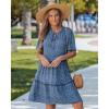 image:imageGRAPENT Floral Dresses for Women Summer Casual Boho Babydoll Tiered Ruffle Lace Trim Beach Vacation Short Sleeve DressNavy Blue Floral