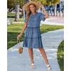 image:imageGRAPENT Floral Dresses for Women Summer Casual Boho Babydoll Tiered Ruffle Lace Trim Beach Vacation Short Sleeve DressNavy Blue Floral