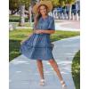 image:imageGRAPENT Floral Dresses for Women Summer Casual Boho Babydoll Tiered Ruffle Lace Trim Beach Vacation Short Sleeve DressNavy Blue Floral