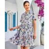 image:imageGRAPENT Floral Dresses for Women Summer Casual Boho Babydoll Tiered Ruffle Lace Trim Beach Vacation Short Sleeve DressPurple Blossom
