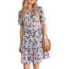 image:imageGRAPENT Floral Dresses for Women Summer Casual Boho Babydoll Tiered Ruffle Lace Trim Beach Vacation Short Sleeve DressPurple Blossom