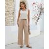 image:imageGRAPENT Linen Pants for Women Wide Leg High Waisted Paper Bag Smocked Waist Casual Summer Beach Vacation Palazzo PantsAlmond