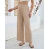 image:imageGRAPENT Linen Pants for Women Wide Leg High Waisted Paper Bag Smocked Waist Casual Summer Beach Vacation Palazzo PantsAlmond