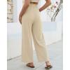 image:imageGRAPENT Linen Pants for Women Wide Leg High Waisted Paper Bag Smocked Waist Casual Summer Beach Vacation Palazzo PantsBeige