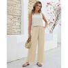 image:imageGRAPENT Linen Pants for Women Wide Leg High Waisted Paper Bag Smocked Waist Casual Summer Beach Vacation Palazzo PantsBeige