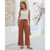 image:imageGRAPENT Linen Pants for Women Wide Leg High Waisted Paper Bag Smocked Waist Casual Summer Beach Vacation Palazzo PantsRust