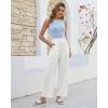 image:imageGRAPENT Linen Pants for Women Wide Leg High Waisted Paper Bag Smocked Waist Casual Summer Beach Vacation Palazzo PantsWhite