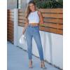 image:imageGRAPENT Slim Straight Leg Jeans for Women Cropped High Waisted Pull On Elastic Waist Stretchy Denim Pants Trouser JeansSeaside Blue