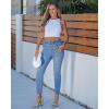 image:imageGRAPENT Slim Straight Leg Jeans for Women Cropped High Waisted Pull On Elastic Waist Stretchy Denim Pants Trouser JeansSeaside Blue