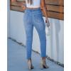 image:imageGRAPENT Slim Straight Leg Jeans for Women Cropped High Waisted Pull On Elastic Waist Stretchy Denim Pants Trouser JeansSeaside Blue
