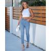 image:imageGRAPENT Slim Straight Leg Jeans for Women Cropped High Waisted Pull On Elastic Waist Stretchy Denim Pants Trouser JeansSeaside Blue